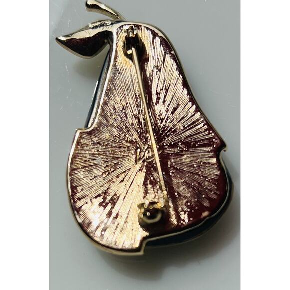 Liz Claiborne Gold Toned Mother Of Pearl Mosaic Pear Brooch 1 7/8 x 1 1/8" #92w - Picture 4 of 5